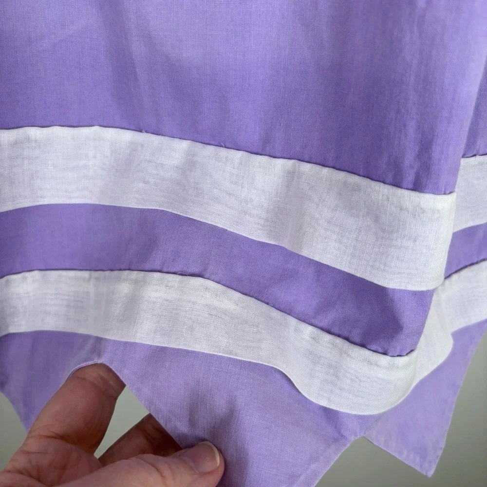 VTG Handmade XS Waist Apron Purple White Pockets Embroidered‎ Accents Tie Back